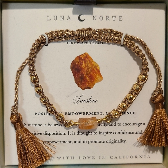 LUNA NORTE 14K GOLD PLATED STAR CRYSTAL CHARM W/ SUNSTONE GEMSTONES BRACELET - Picture 3 of 10